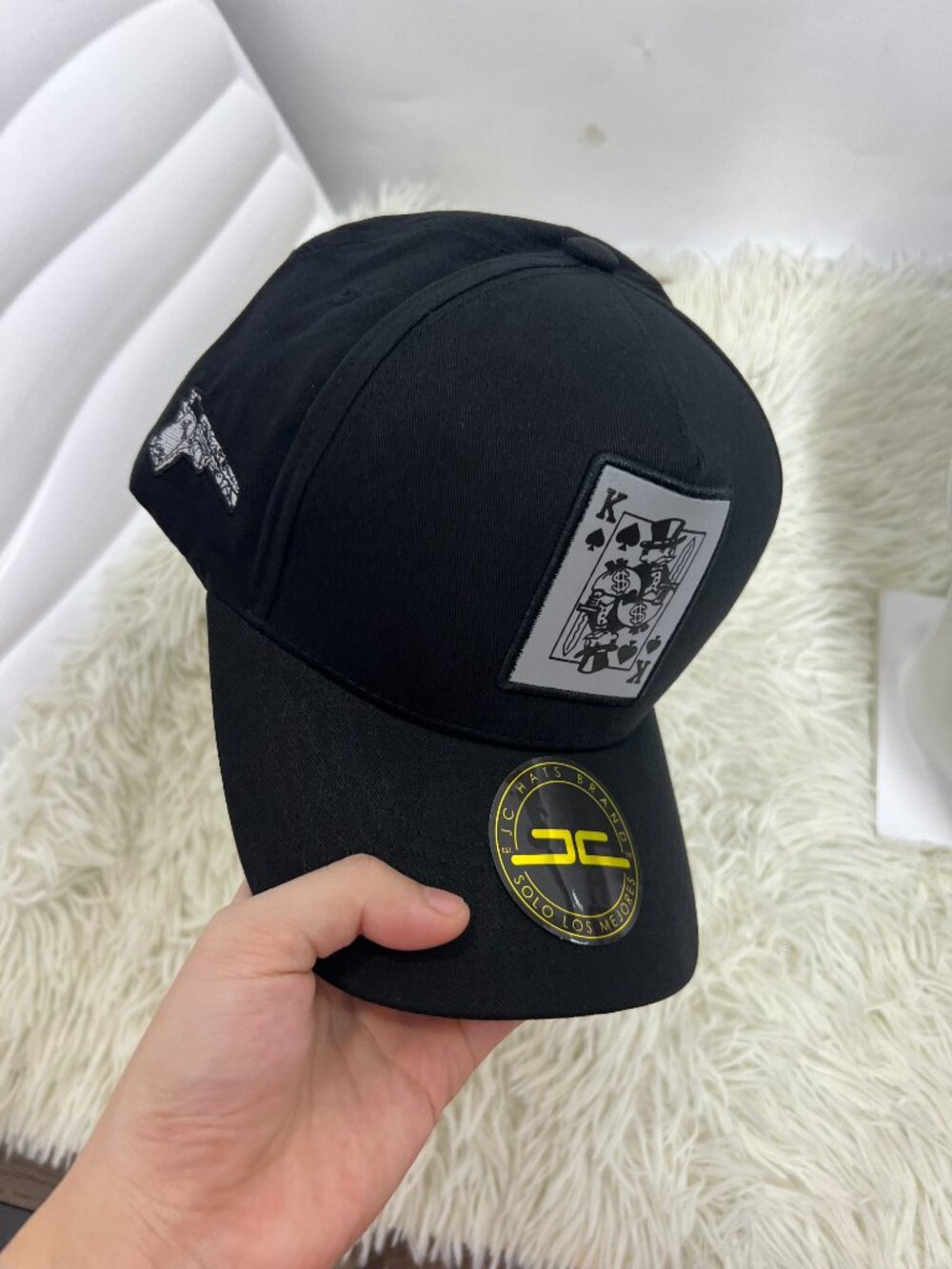Black Poker King Graphic Snapback Hat White Patch Adjustable Baseball Cap Cas